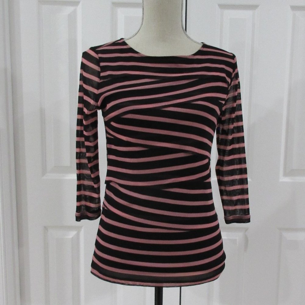 Dana Buchman Black /Pink Striped  3/4 Sleeve Top